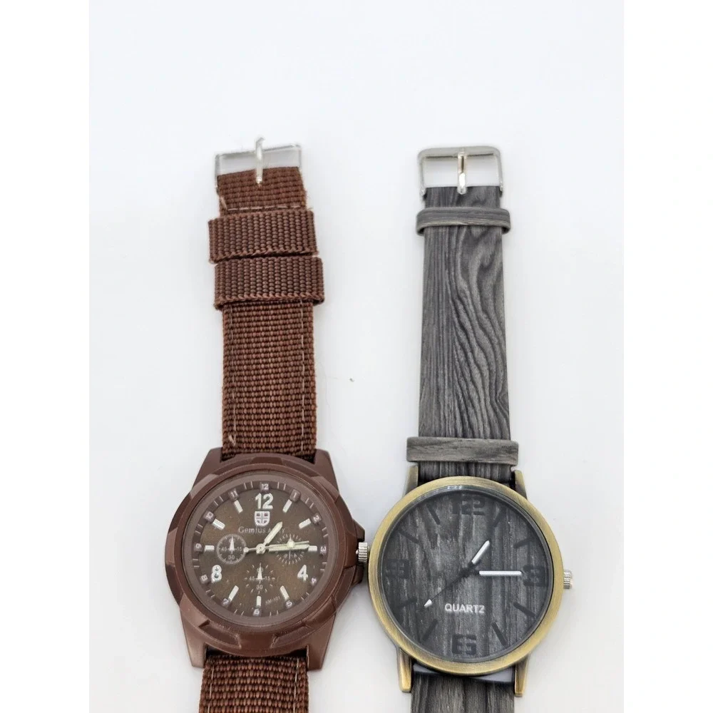 2X Men's Analog Watches 40MM Brown Gray Dial Brown Gray Bands‎ New Battery